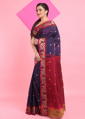 Blue Cotton Woven Work Saree Without Blouse Piece