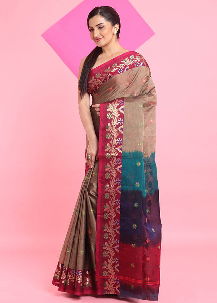 Beige Cotton Woven Work Saree Without Blouse Piece