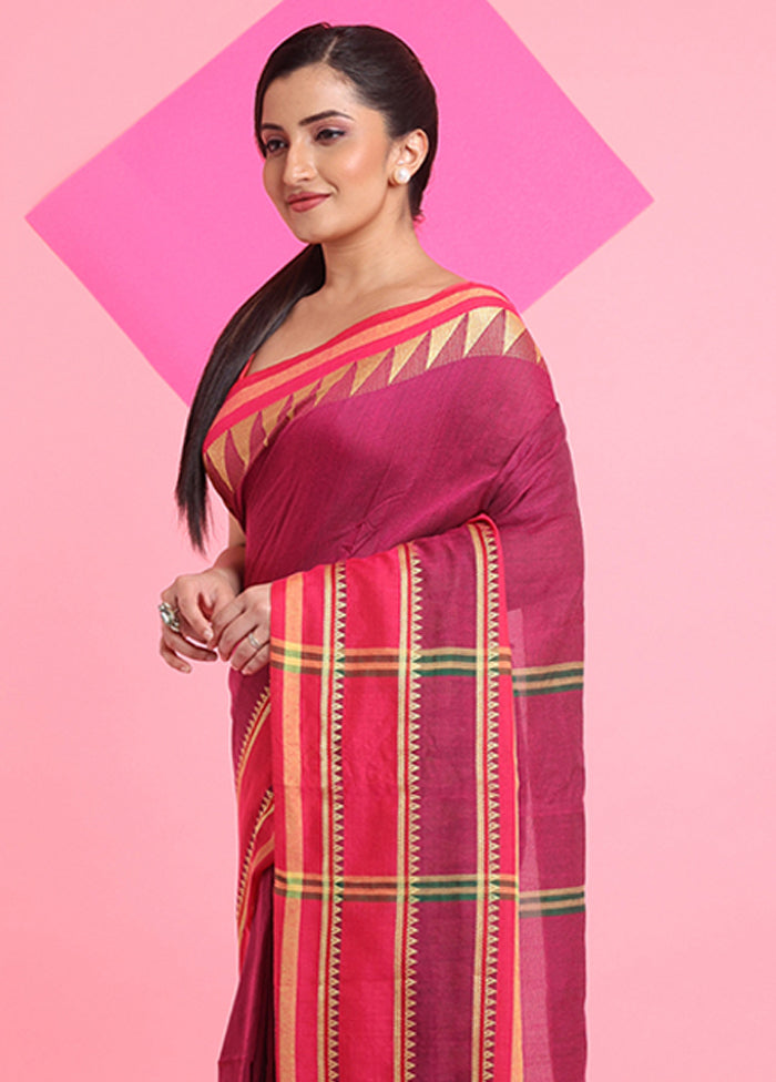 Fuchsia Cotton Saree With Blouse Piece