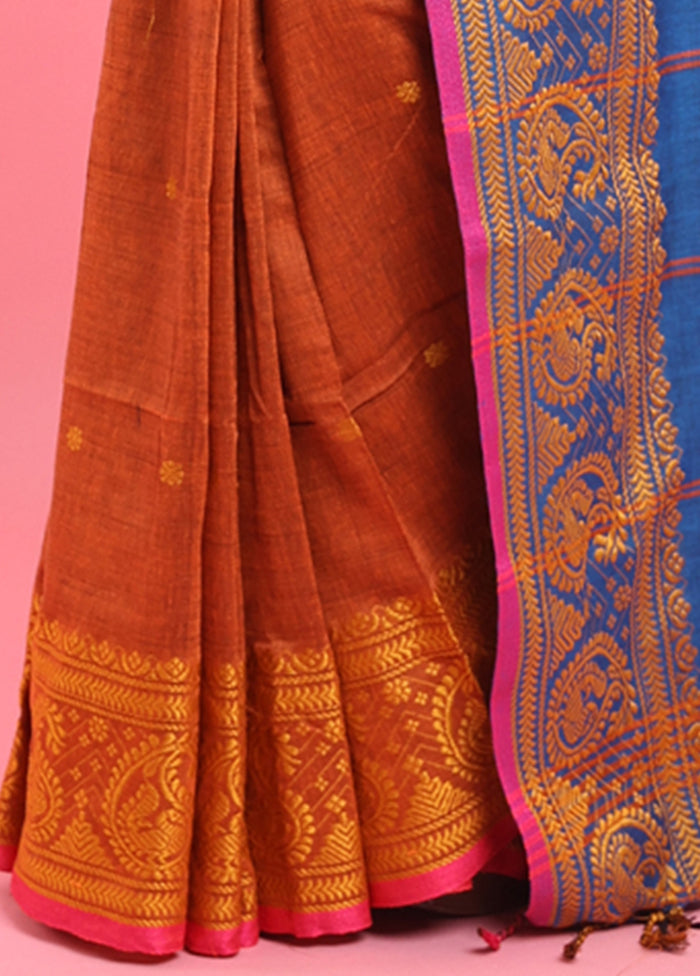 Rust Cotton Saree With Blouse Piece