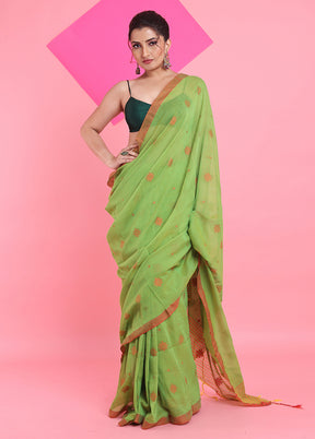 Light Green Cotton Saree With Blouse Piece