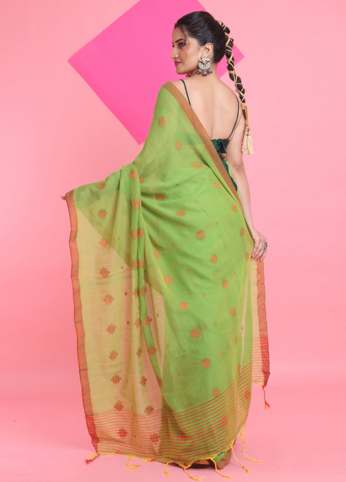 Light Green Cotton Saree With Blouse Piece