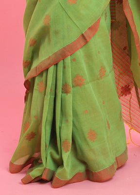 Light Green Cotton Saree With Blouse Piece