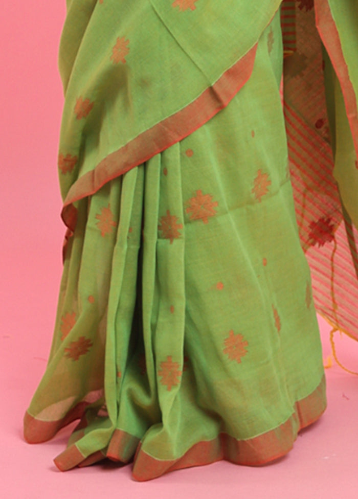 Light Green Cotton Saree With Blouse Piece