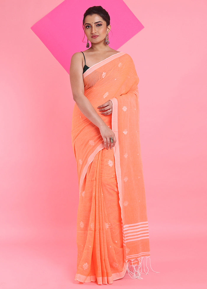 Orange Cotton Saree With Blouse Piece