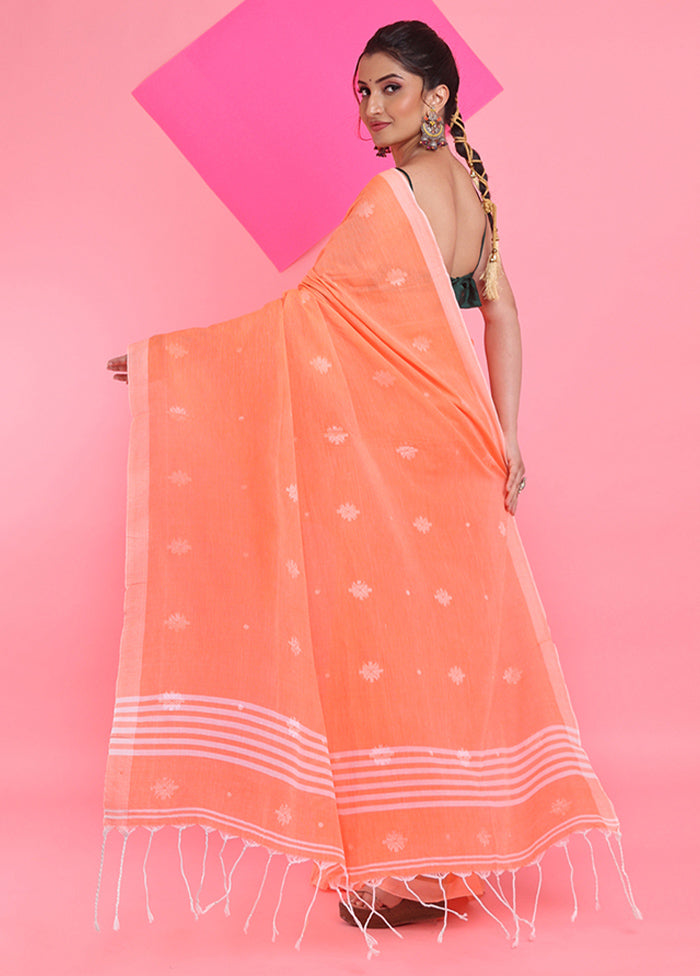 Orange Cotton Saree With Blouse Piece