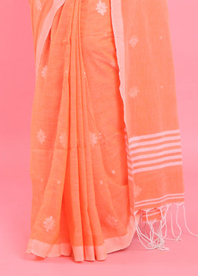 Orange Cotton Saree With Blouse Piece