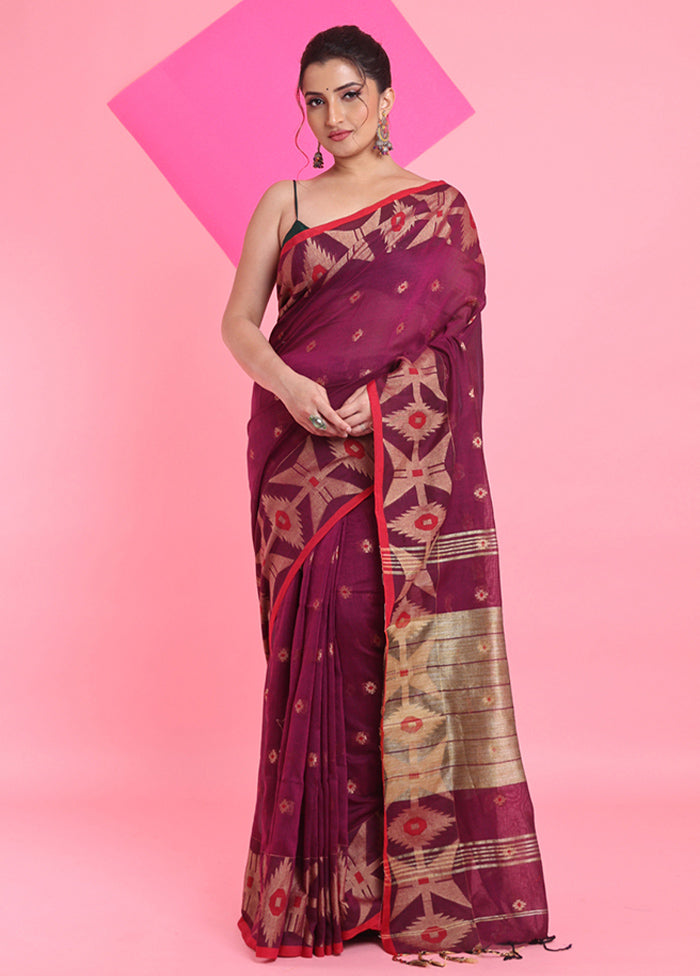 Purple Cotton Saree With Blouse Piece