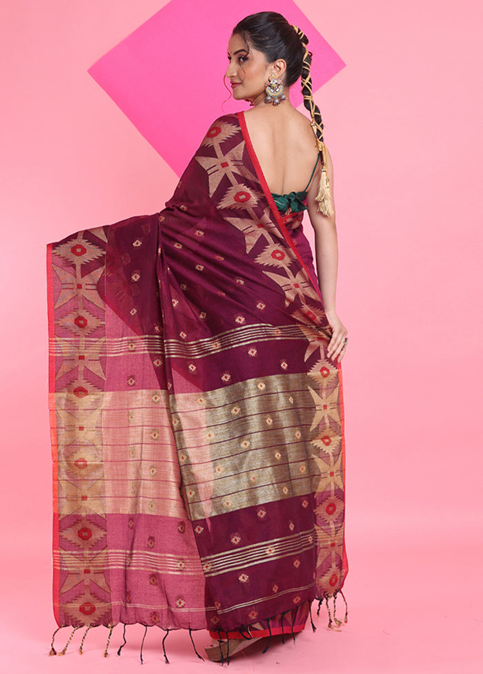 Purple Cotton Saree With Blouse Piece