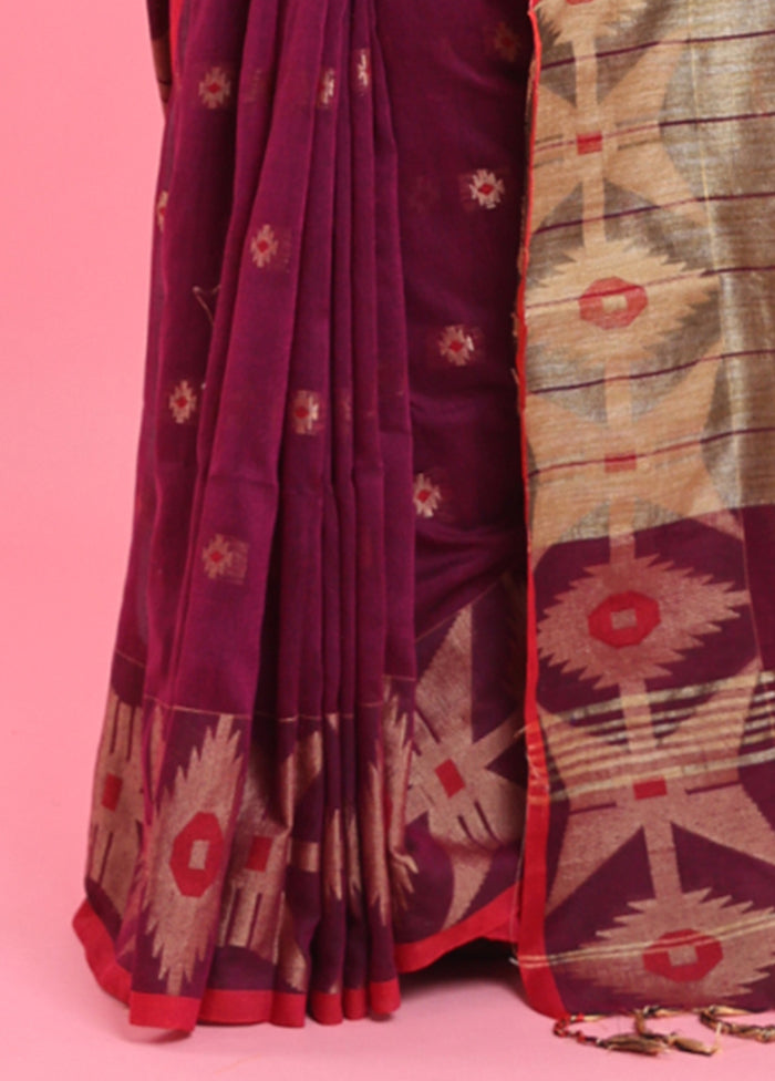 Purple Cotton Saree With Blouse Piece