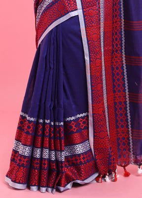 Blue Cotton Saree With Blouse Piece