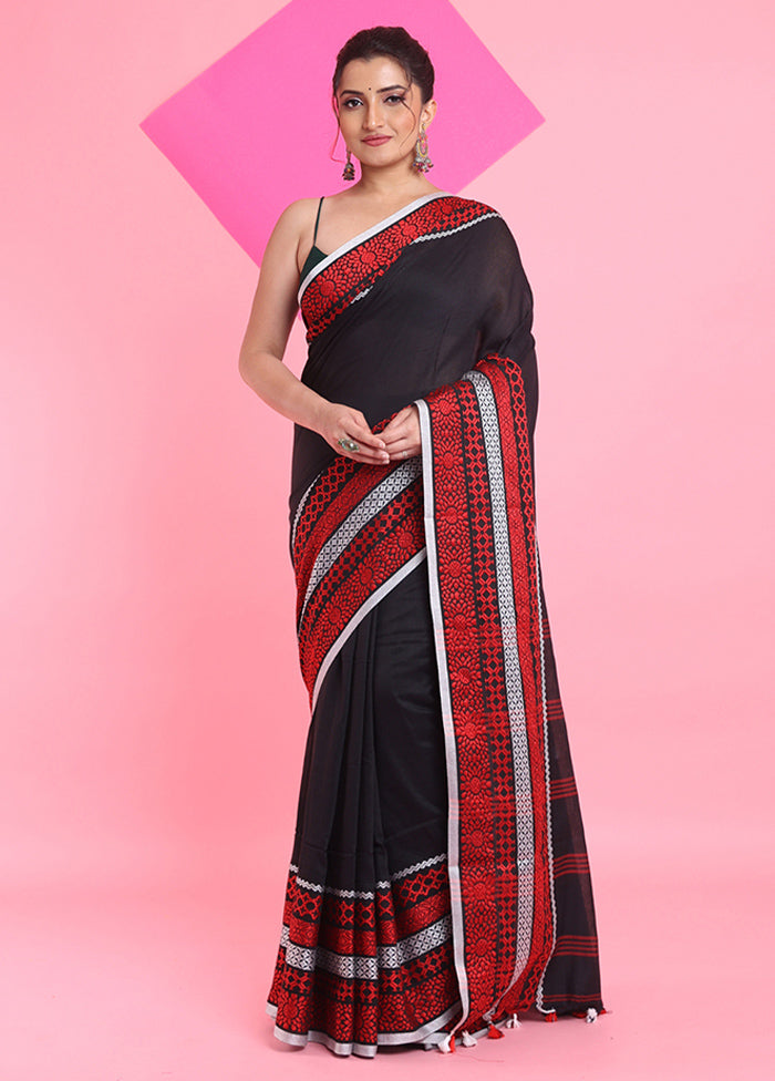 Black Cotton Saree With Blouse Piece