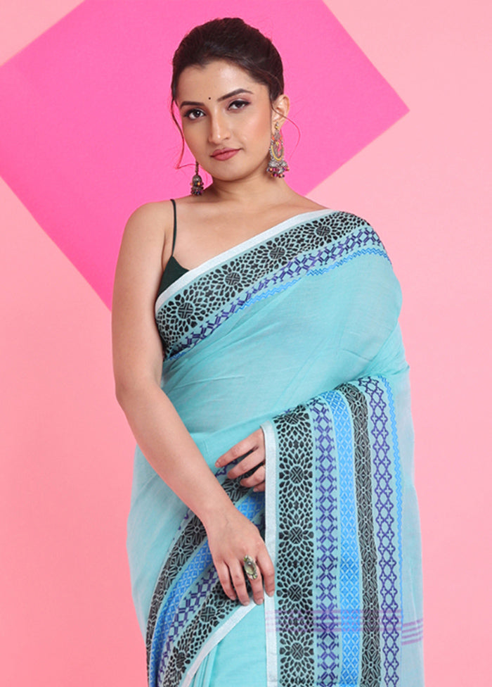 Sea Green Cotton Saree With Blouse Piece