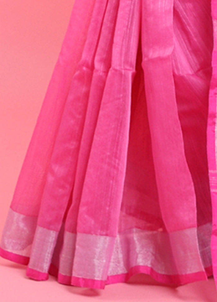 Pink Cotton Saree With Blouse Piece