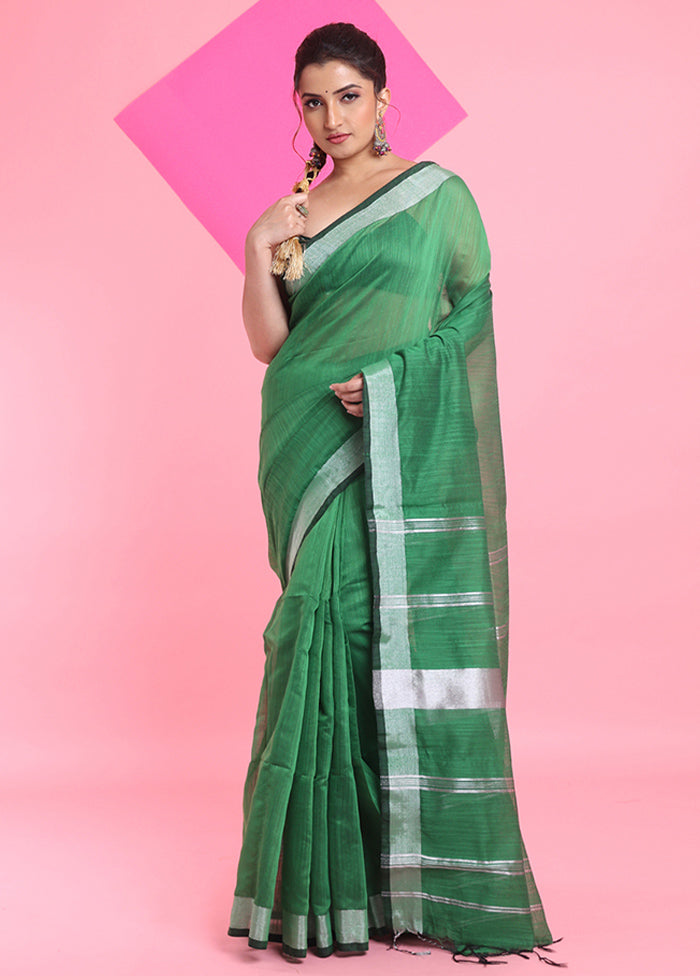 Green Cotton Saree With Blouse Piece