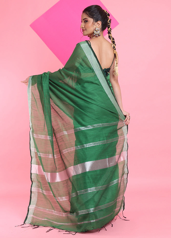 Green Cotton Saree With Blouse Piece