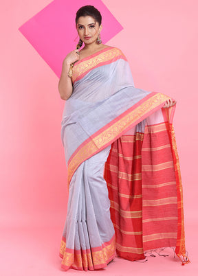 Grey Cotton Saree With Blouse Piece