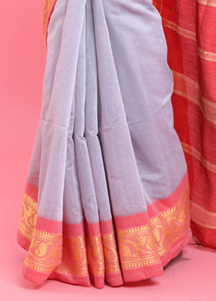 Grey Cotton Saree With Blouse Piece