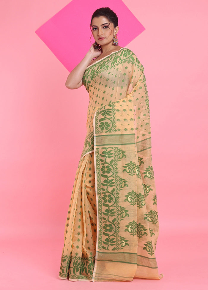 Cream Cotton Woven Work Saree Without Blouse Piece