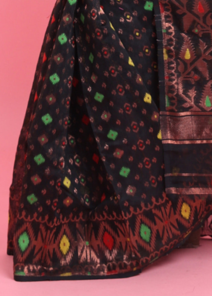 Black Cotton Woven Work Saree Without Blouse Piece