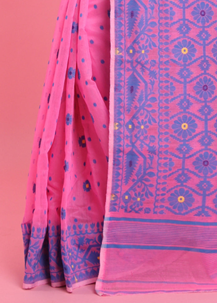 Pink Cotton Woven Work Saree Without Blouse Piece