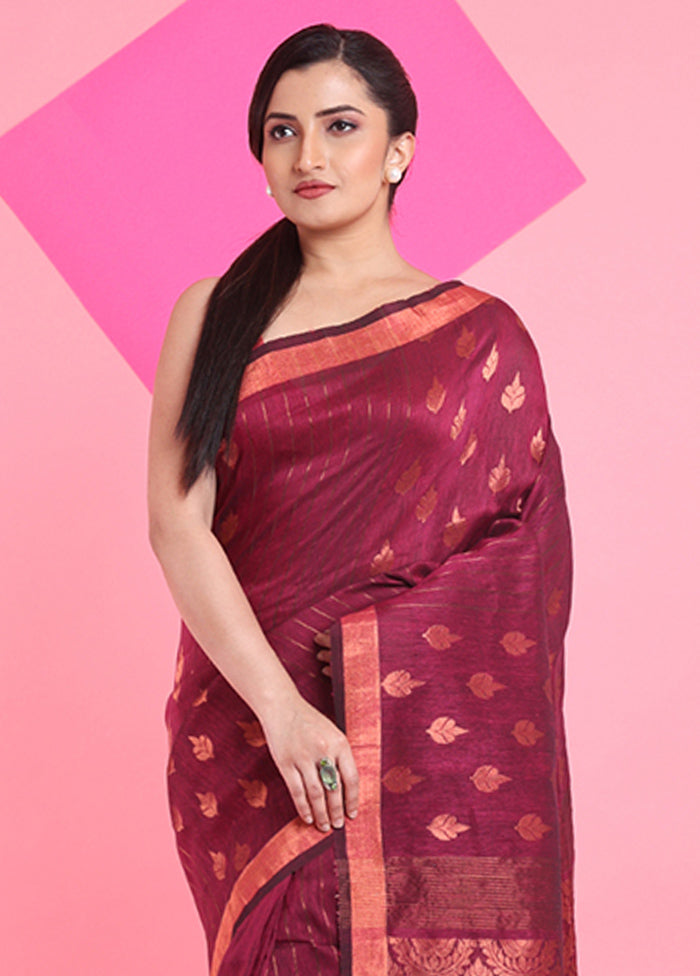 Magenta Linen Silk Saree With Blouse Piece