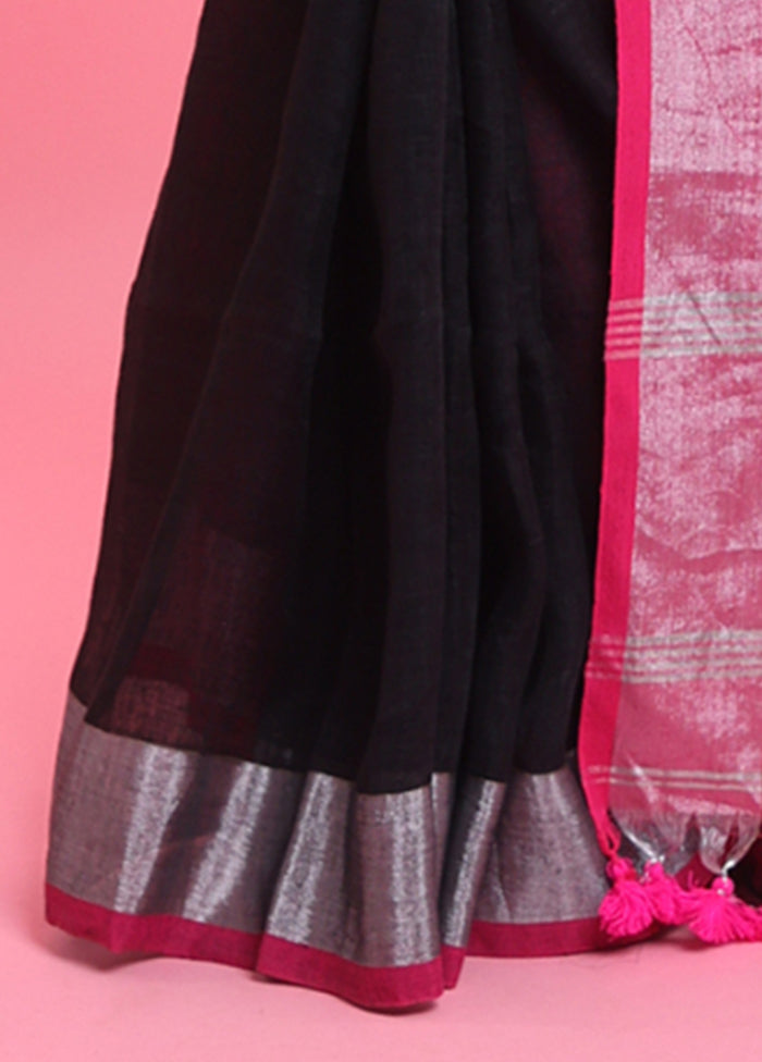 Black Linen Silk Saree With Blouse Piece