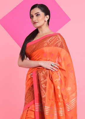 Orange Spun Silk Saree With Blouse Piece