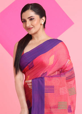 Pink Spun Silk Saree With Blouse Piece