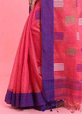 Pink Spun Silk Saree With Blouse Piece