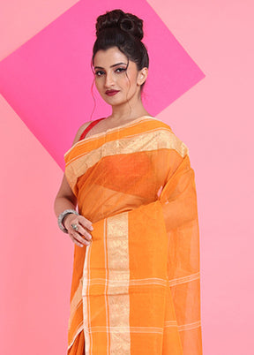 Orange Cotton Woven Work Saree Without Blouse Piece