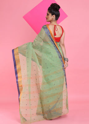 Green Cotton Woven Work Saree Without Blouse Piece