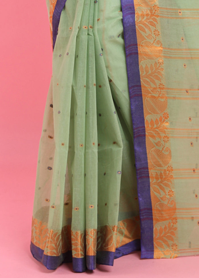 Green Cotton Woven Work Saree Without Blouse Piece