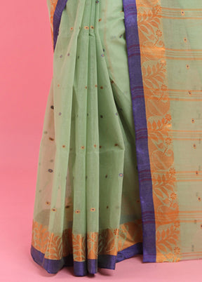 Green Cotton Woven Work Saree Without Blouse Piece