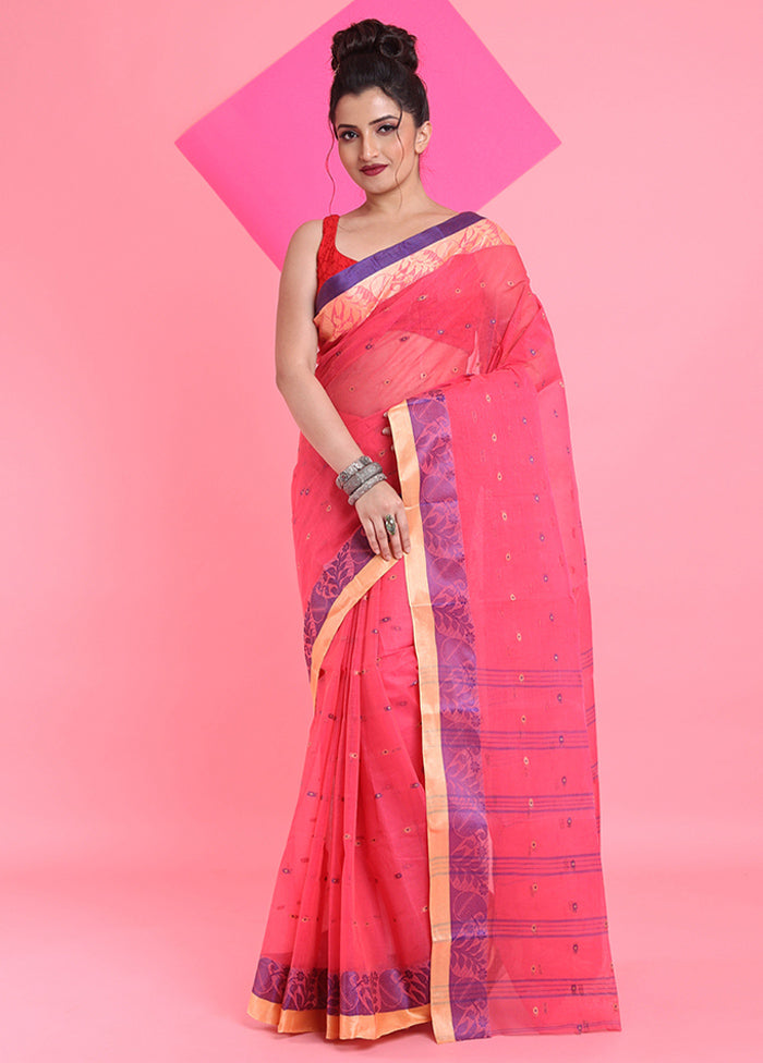 Fuchsia Cotton Woven Work Saree Without Blouse Piece