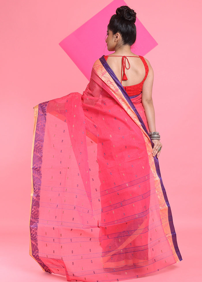 Fuchsia Cotton Woven Work Saree Without Blouse Piece