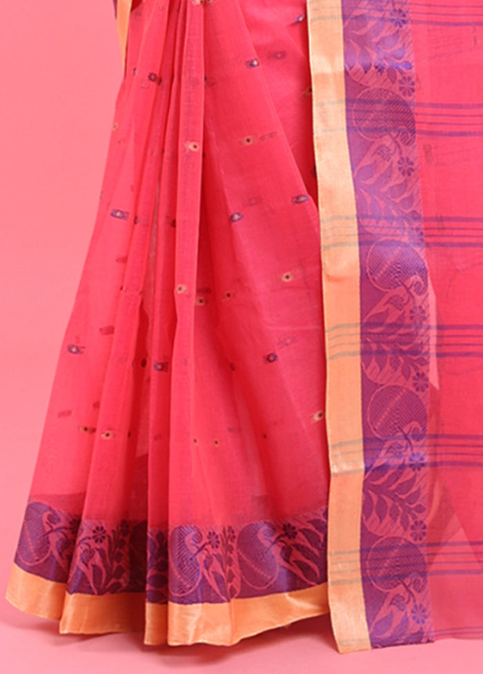 Fuchsia Cotton Woven Work Saree Without Blouse Piece