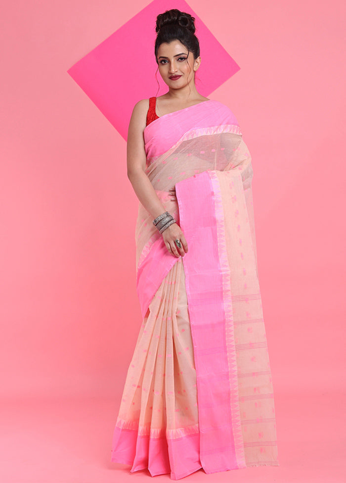 Beige Cotton Woven Work Saree Without Blouse Piece