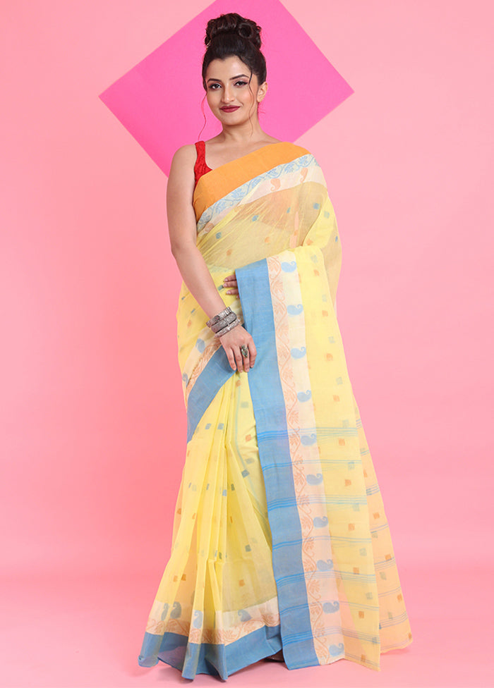 Yellow Cotton Woven Work Saree Without Blouse Piece