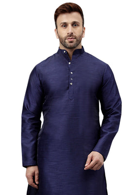 Navy Blue Dupion Silk Solid Kurta