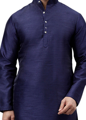 Navy Blue Dupion Silk Solid Kurta