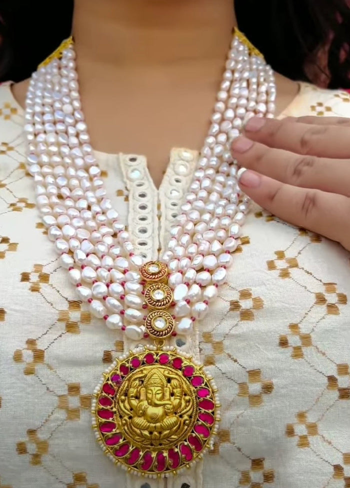 Ganesh Temple Pendent With Baroque Pearl Mala - Indian Silk House Agencies