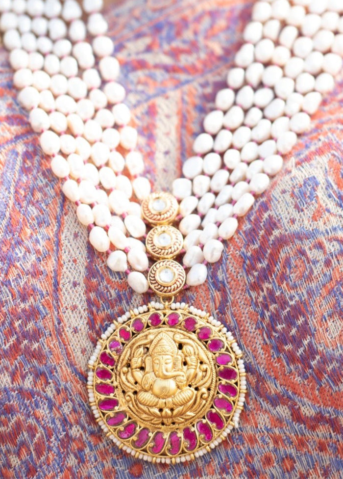 Ganesh Temple Pendent With Baroque Pearl Mala