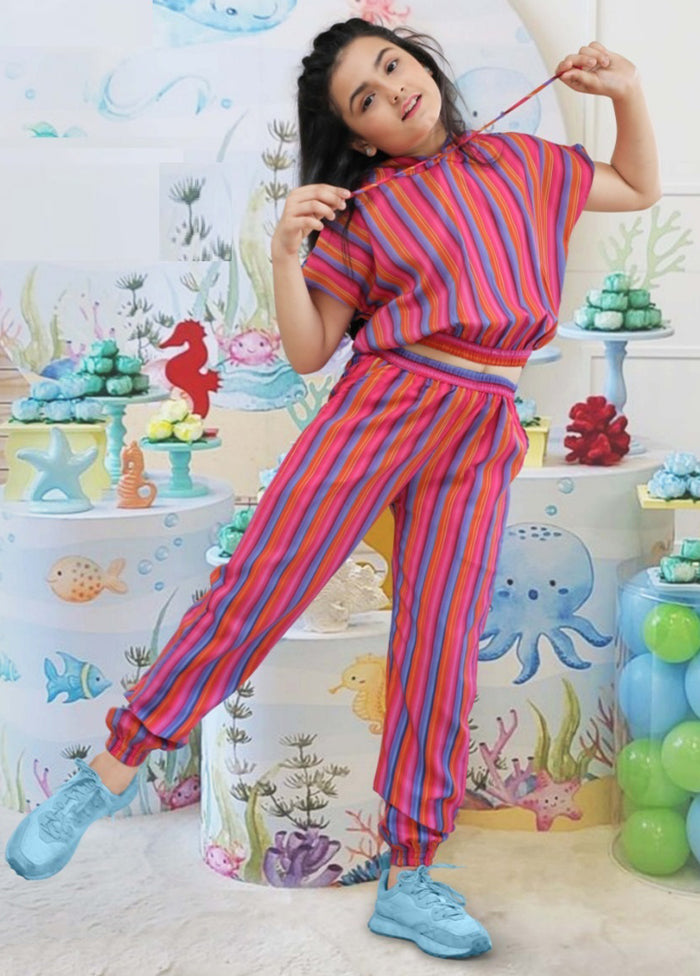 Multicolor Polireyon Cap Top And Pant For Girls