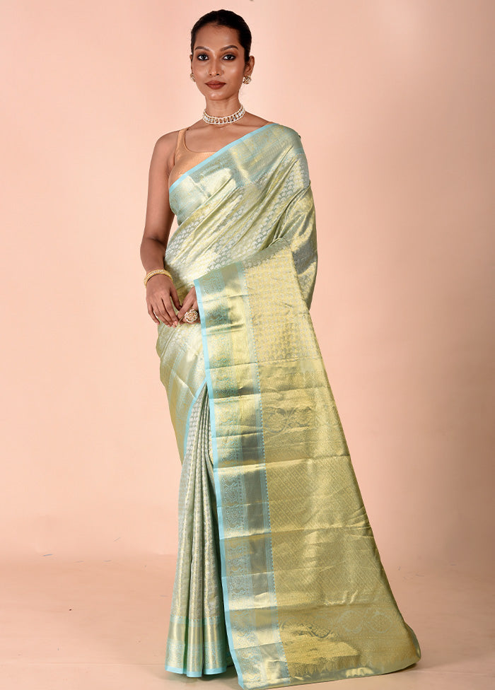 Green Handloom Kanchipuram Pure Silk Saree With Blouse Piece