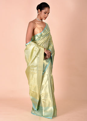 Green Handloom Kanchipuram Pure Silk Saree With Blouse Piece