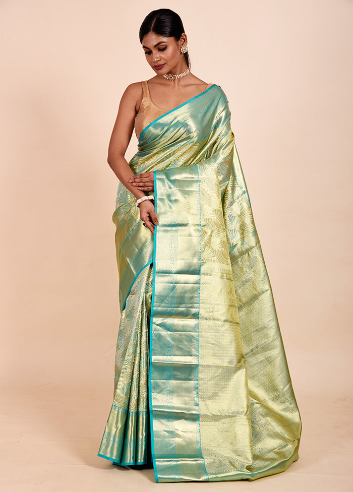 Green Handloom Kanchipuram Pure Silk Saree With Blouse Piece