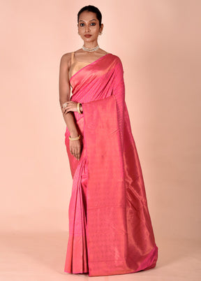 Pink Handloom Kanjivaram Pure Silk Saree With Blouse Piece