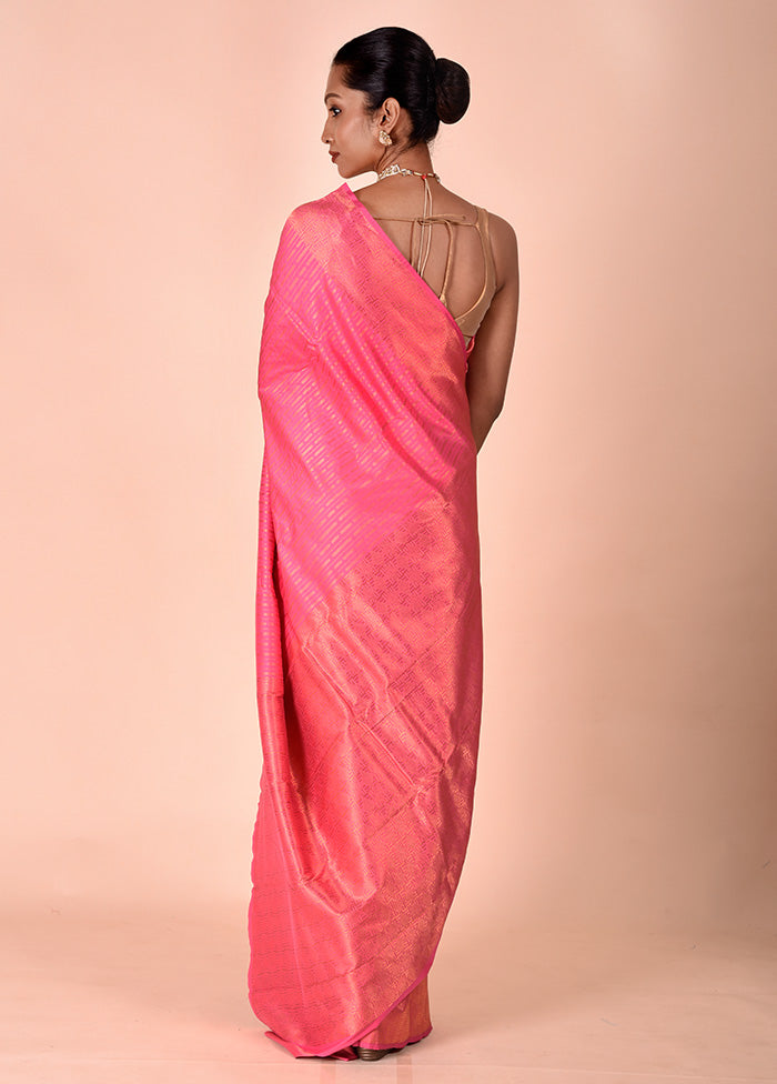 Pink Handloom Kanjivaram Pure Silk Saree With Blouse Piece