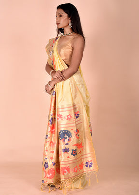 Yellow Katan Silk Saree With Blouse Piece